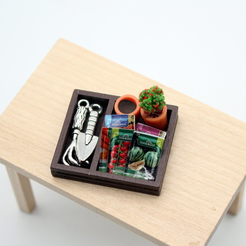 Dollhouse Gardening Wooden Box - Soil Scoop Tool 评论和价格